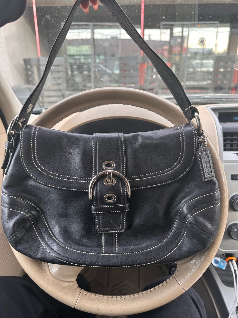 vintage Y2K Coach Soho black leather buckle flap shoulder bag